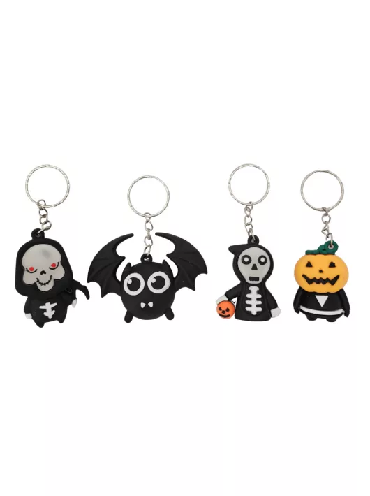 Halloween kulcstartó, műanyag, 3,5-4,5cm magas, 4 féle