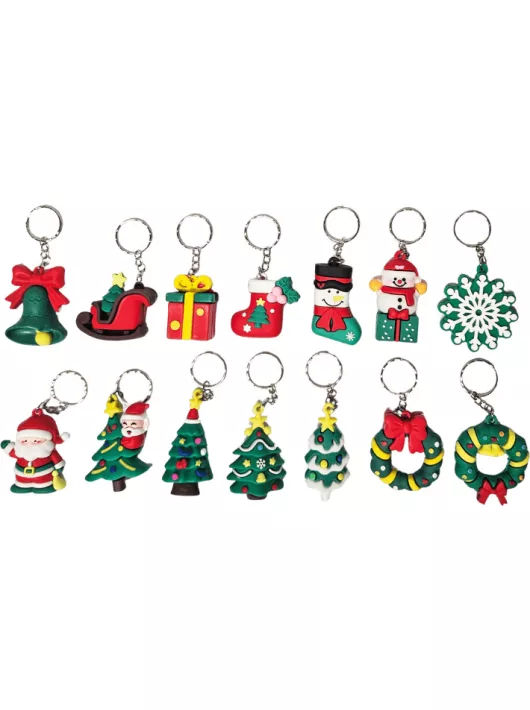Karácsonyi kulcstartó, műanyag, kb. 4cm magas, többféle
