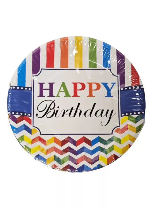Boldog születésnapot papír tányér, 18cm-es, 20 db/csomag, Happy Birthday