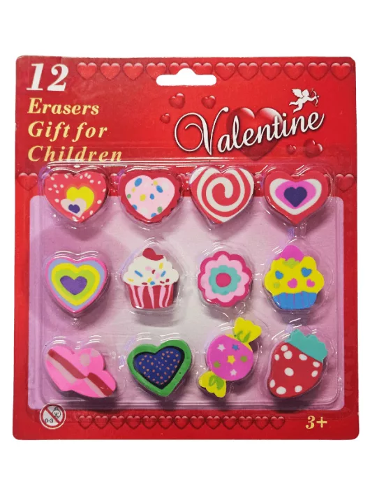 Valentin-napi radír szett (kb. 2,5x3cm), 12 db/szett