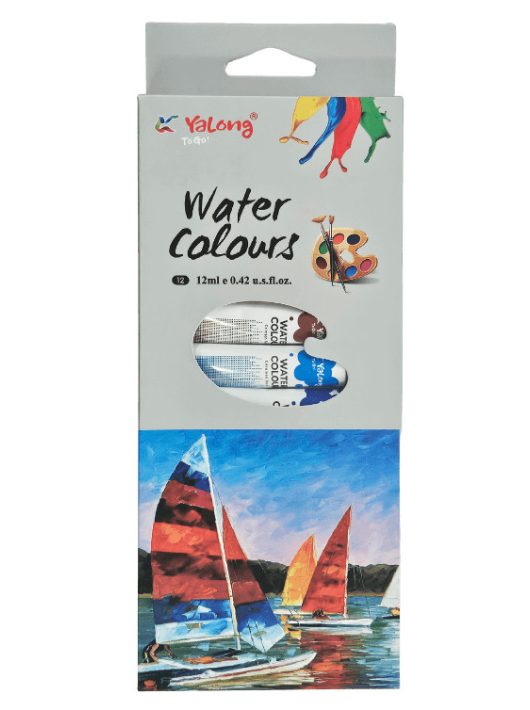 Akvarell festék készlet, 12 db-os, 12x12ml, Yalong YL21012 (Water colours)