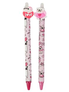   Radírozható zseléstoll, nyomógombos, 0,5mm, HZ-1795, cicás-kutyás szivecskével, többféle változat