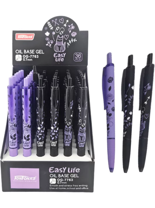 Zseléstoll, 0,7mm, lila-fekete, OG-7763 Easy life, 3 féle