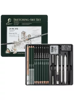   Giorgione rajzkészlet, vázlatkészítő (sketching), 19 db-os, 19x21cm-es fém dobozban