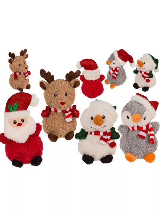 Karácsonyi plüss figura, kb. 15 cm, többféle (télapó, rénszarvas, hóember, pingvin)