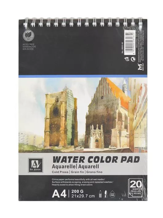 Aquarell vázlatfüzet, spirál, A/4, 20 lapos, 200g, (6003-W)