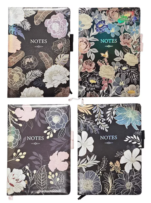 Virágmintás keményfedeles notesz, napló A/5, vonalas, többféle változat