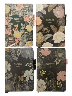   Virágmintás keményfedeles notesz, napló A/6, 10,5x16cm, vonalas, többféle változat (6500-32)
