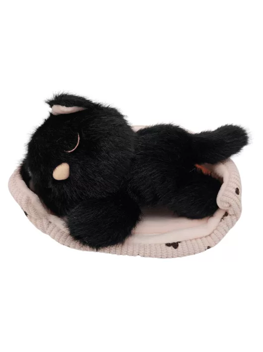Illatos, cica plüssfigura ágyikóban, fekete, 15 cm hosszú