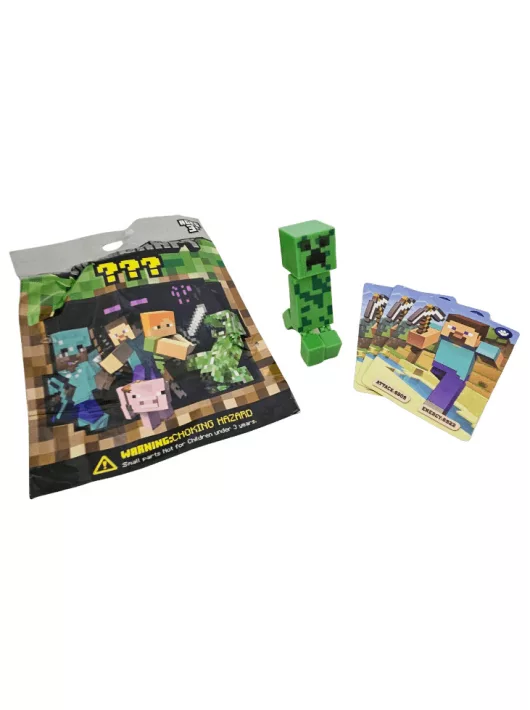 Minecraft zsákbamacska figura tasakban kártyákkal