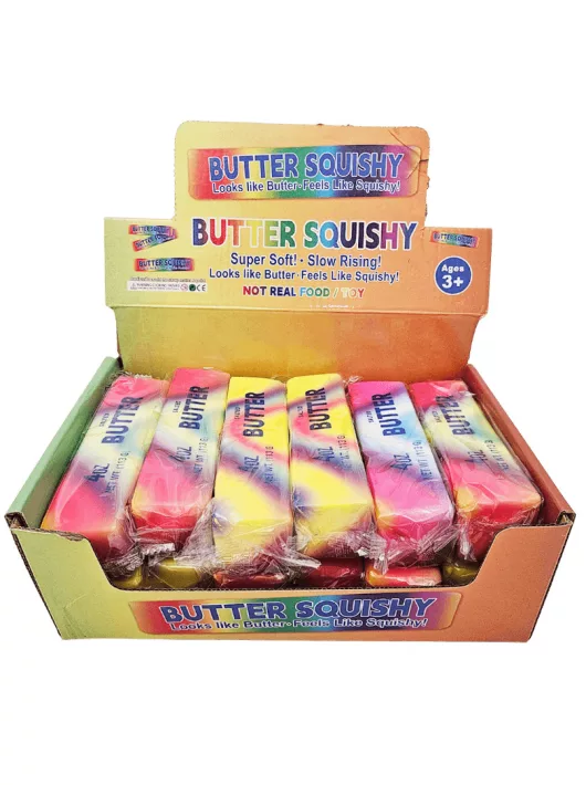 Butter squishy, illatos vaj antistressz játék, 13,5x4x3,5cm, mintás, szivárványos minta