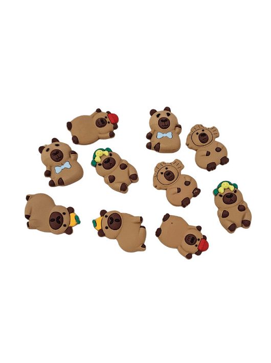 Kapibara gumi figura szett, kétoldalú ragasztóval, 10 db/csomag, kb. 2,5cm-es