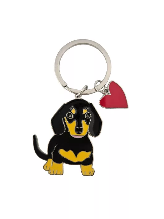 Kutyás kulcstartó, tacskó, fém, 3,5x4cm