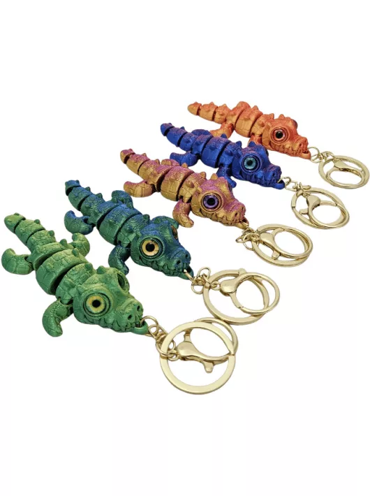 Krokodil 3D kulcstartó figura, többszínű felület, kb. 9 cm, többféle színben