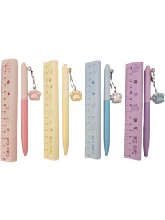 Radírozható zseléstoll 14 cm-es vonalzóval, 4 féle