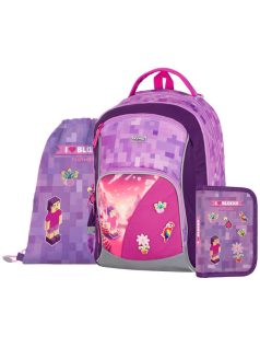   OXY GO iskolatáska szett, hátizsák tolltartóval és tornazsákkal, Minecraft mintás, Playworld Girl, lila-rózsaszín