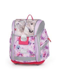   Lovas csatos ergonómikus iskolatáska tolltartóval és tornazsákkal, Premium Light, Horse Romantic, fehér ló