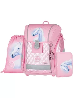   OXY Premium Light mágneszáras iskolatáska szett tolltartóval és tornazsákkal, Horse romantic