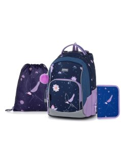   Virágos ergonómikus hátizsák, iskolatáska tolltartóval és tornazsákkal, OXY GO Flowers, fecskével