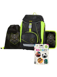   Farkas ergonómikus hátizsák, iskolatáska tolltartóval és tornazsákkal, OXY Sherpy Wolf, fekete