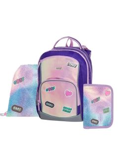   Fashion ergonómikus hátizsák, iskolatáska tolltartóval és tornazsákkal, OXY GO, rózsaszín-lila