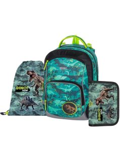   Dinoszaurusz ergonómikus hátizsák, iskolatáska tolltartóval és tornazsákkal, OXY GO Dino, zöld