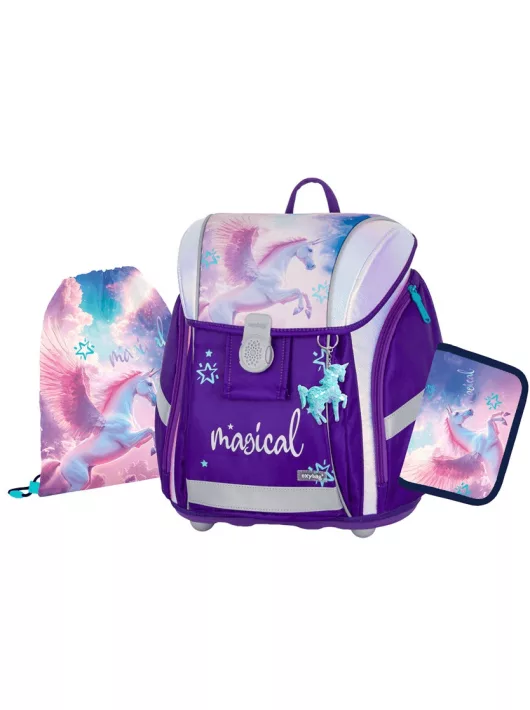 OXY Premium Light mágneszáras iskolatáska szett tolltartóval és tornazsákkal, Pegas