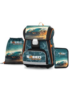   Autós csatos ergonómikus iskolatáska tolltartóval és tornazsákkal, Premium, Speed Acceleration