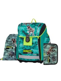   Dinoszaurusz mágneszáras ergonómikus iskolatáska tolltartóval és tornazsákkal, Premium Light, Dino Roar