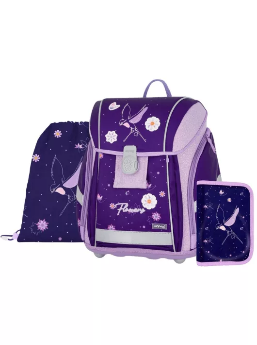 OXY Premium Light mágneszáras iskolatáska szett tolltartóval és tornazsákkal, Flowers