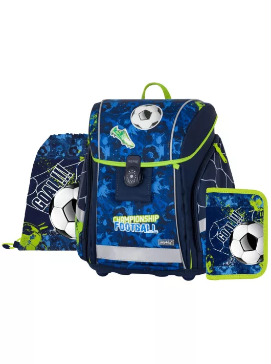 OXY Premium Light mágneszáras iskolatáska szett tolltartóval és tornazsákkal, Football