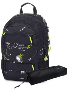   OXY Sport hátizsák, iskolatáska beledobálós tolltartóval, 3 rekeszes, 46x32x16cm, Graffiti, fekete