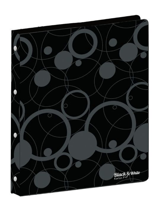 Műanyag gyűrűskönyv A/4, 4 gyűrűs, black&white, fekete