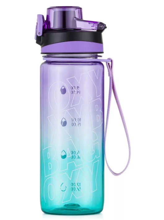 Oxybag kulacs, 800 ml, BPA mentes, OXY Life motivációs kulacs, Ombre Azur, türkiz-lila