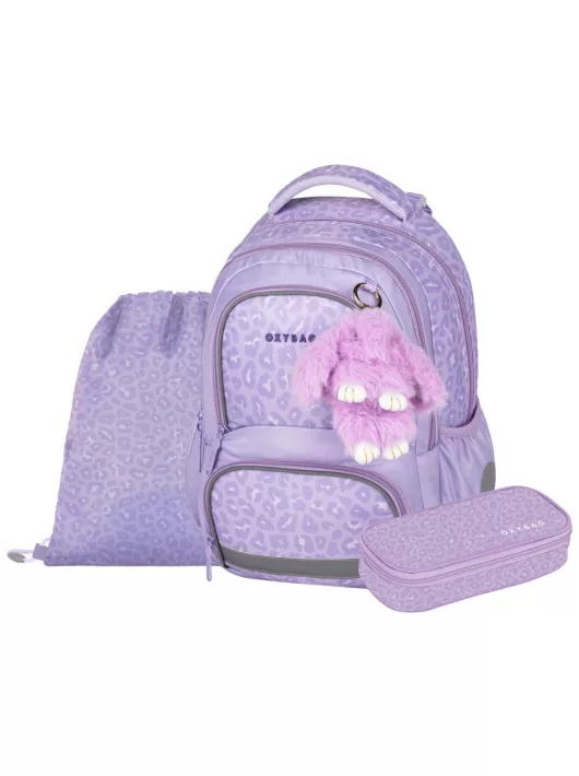OXY Next iskolatáska szett, hátizsák tolltartóval és tornazsákkal, Bunny, lila