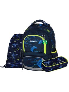   OXY Next iskolatáska szett, hátizsák tolltartóval és tornazsákkal, Gamer, sötétkék