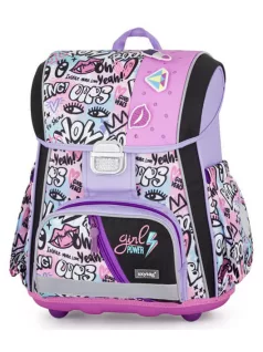   OXY Premium csatos iskolatáska szett tolltartóval és tornazsákkal, Funny Girl, rózsaszín-lila