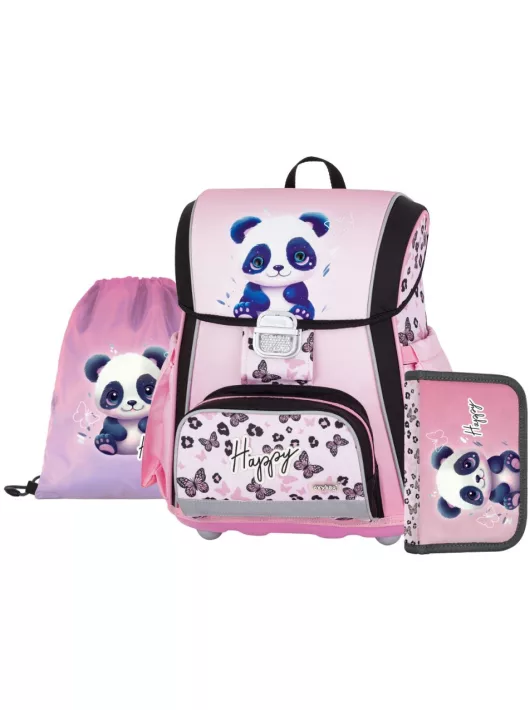 OXY Premium csatos iskolatáska szett tolltartóval és tornazsákkal, Panda