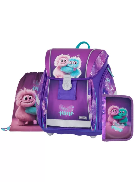 OXY Premium Light mágneszáras iskolatáska szett tolltartóval és tornazsákkal, Monster