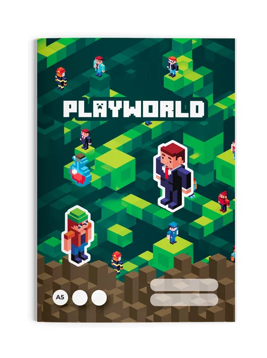 Playworld, Minecraft mintás tűzött füzet A/5, 32 lap vonalas 1.osztály (14-32)