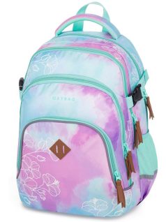   OXY Scooler hátizsák, iskolatáska, 4 rekeszes, 43x32x20cm, Flowers, pasztell lila-kék