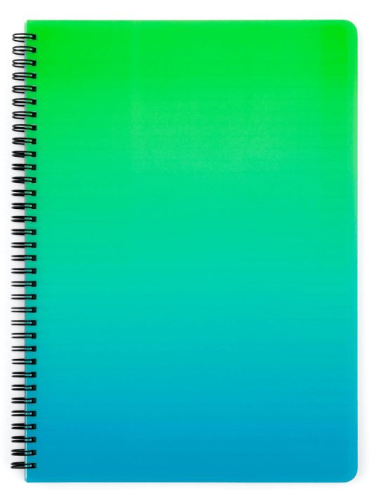 Spirál füzet A/4, vonalas, 60 lapos, műanyag borítóval, OMBRE, zöld-kék