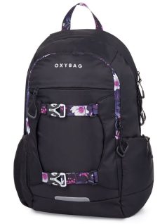   OXY Zero hátizsák, iskolatáska, 3 rekeszes, 47x32x18cm, Flowers, fekete