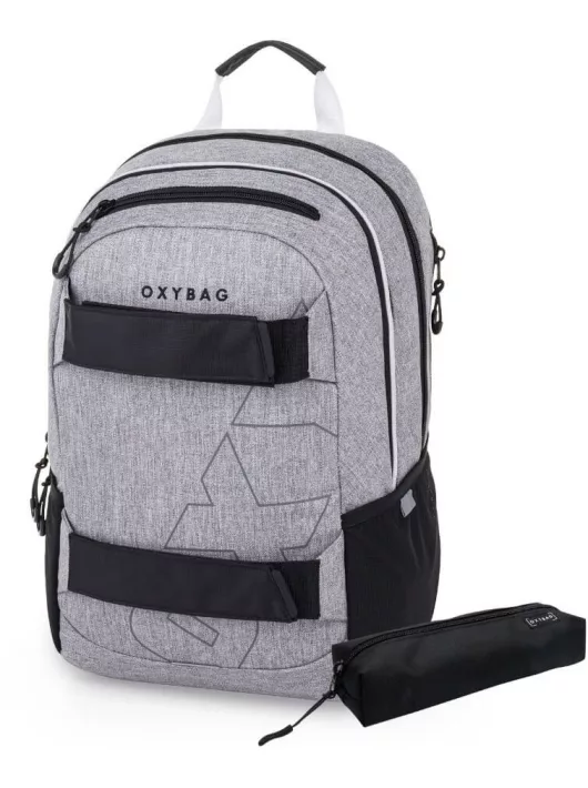 OXY Sport hátizsák, iskolatáska beledobálós tolltartóval, 3 rekeszes, 46x32x16cm, Grey Melange