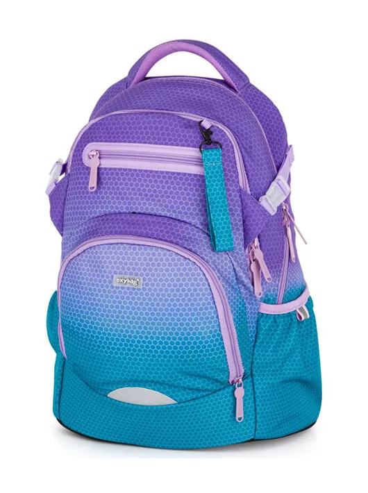 OXY Ombre hátizsák, iskolatáska, 4 rekeszes, 43x32x20cm, Blue - Pink, lila-rózsaszín