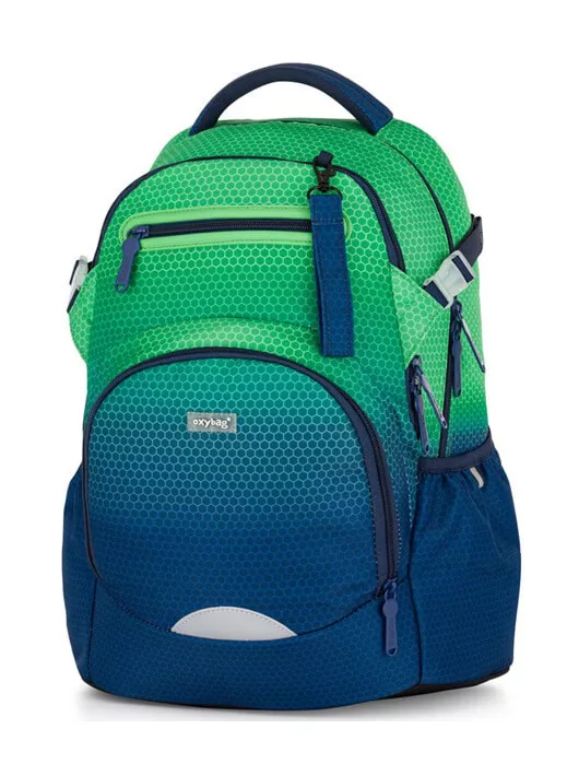 OXY Ombre hátizsák, iskolatáska, 4 rekeszes, 43x32x20cm, Green, kék-zöld