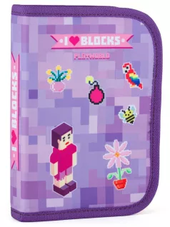   Minecraft mintás tolltartó klapnis, üres, OXY 2026, Playworld Girl, lila-rózsaszín
