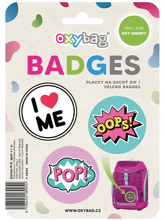 Öntapadós jelvényszett OXY Sherpy hátizsákhoz, 3 db/szett, OXY Sherpy Crazy Badges, lányos