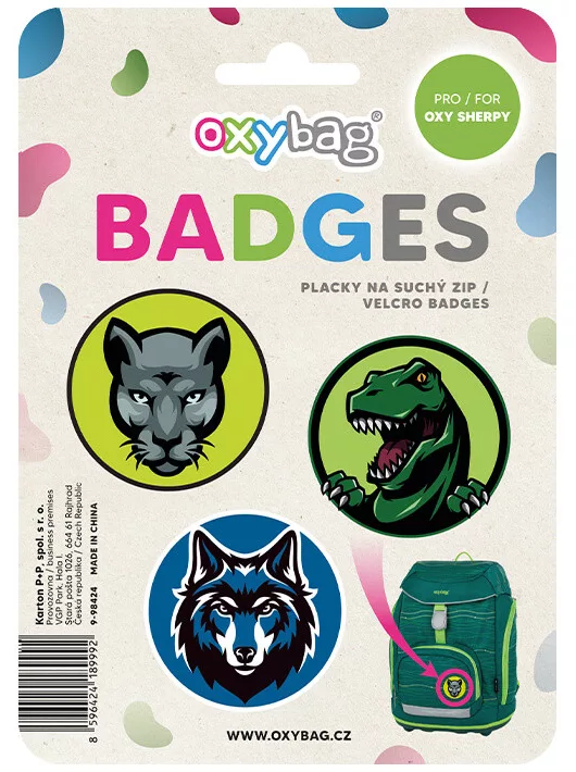 Öntapadós jelvényszett OXY Sherpy hátizsákhoz, 3 db/szett, OXY Sherpy Animal Badges, fiús