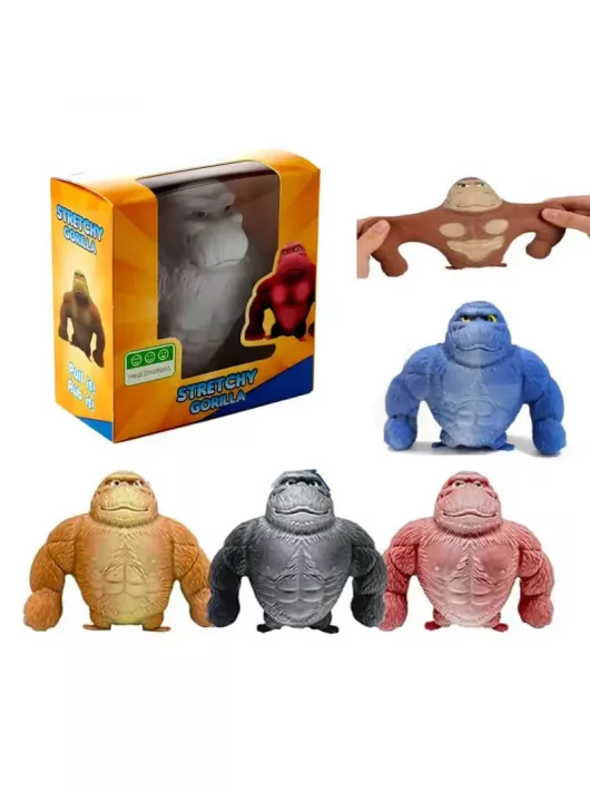 Gorilla antistressz játék, squishy, 8x8x3cm-es dobozban, többféle